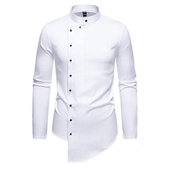 Herren modisches Hemd mit asymmetrischem Knopfdesign und elegantem Kragen EB