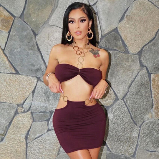 Damen Buntes Bandeau-Minikleid mit seitlichen Cut-Outs und verführerischem Design EB