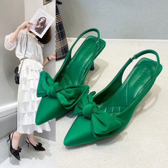 Damen elegante Slingback-Pumps mit modischem Schleifen-Detail und komfortablem Blockabsatz EB