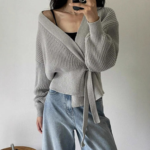 Damen Wickelstrickjacke mit weichem Material und lässigem Schnitt EB