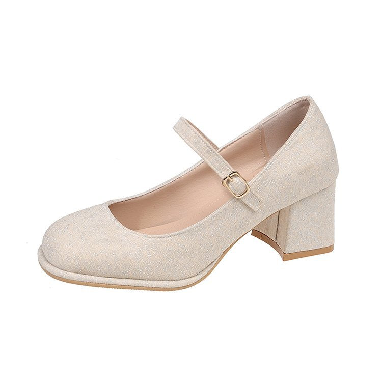 Damen elegante Mary Jane Pumps mit hochwertigem Stoff und komfortablem Blockabsatz EB
