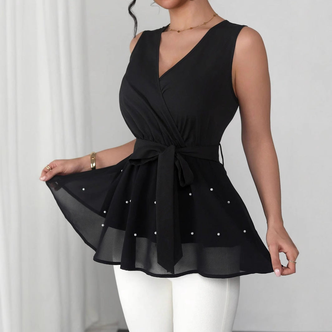 Damen Elegantes Wickeloberteil mit dekorativen Perlen EB