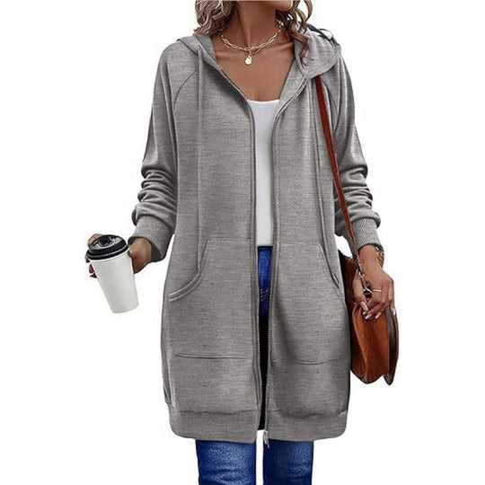 Damen modische Kapuzenjacke mit seitlichen Eingrifftaschen und Reißverschluss EB