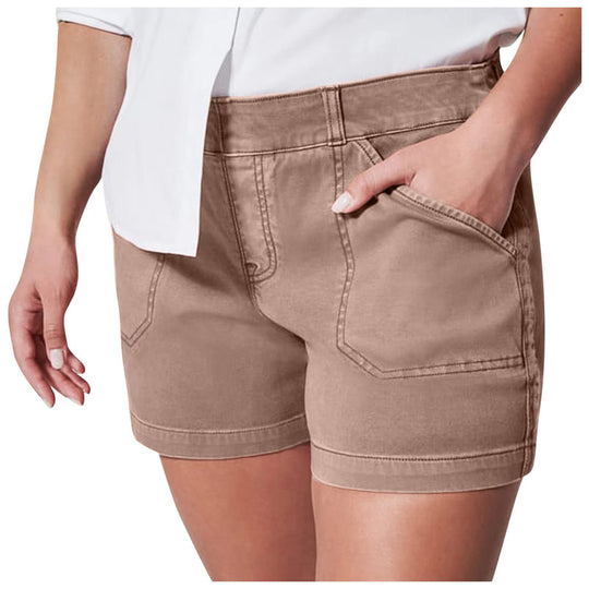 Damen modische Baumwoll-Shorts mit hoher Taille und seitlichen Taschen EB