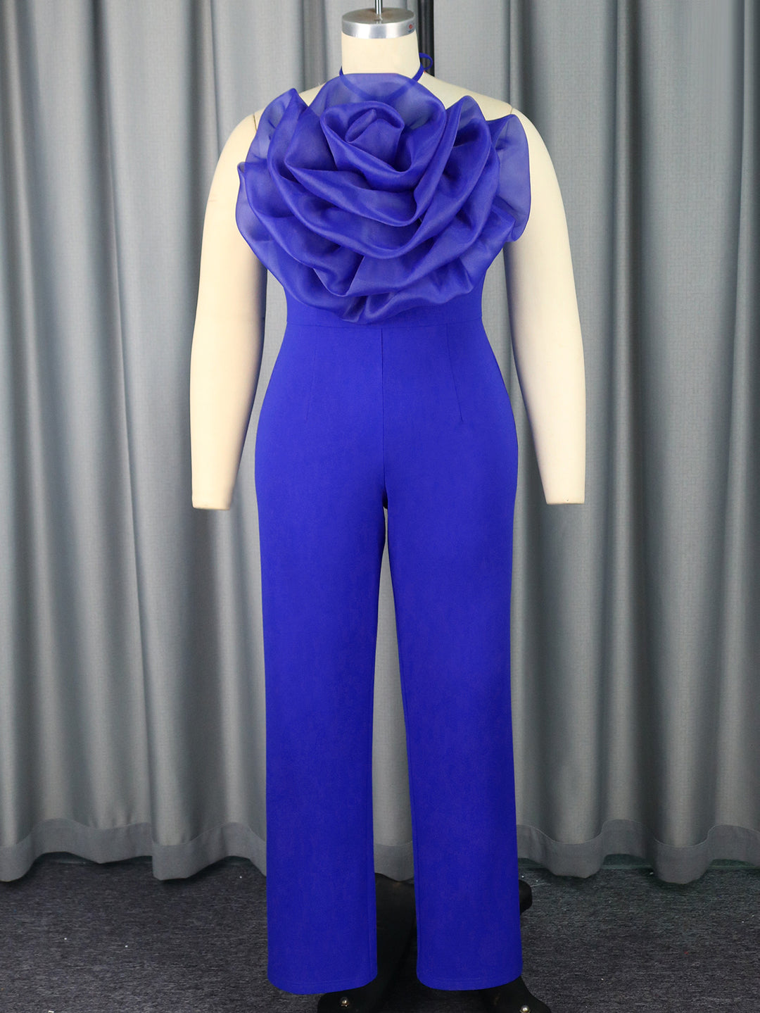 Damen eleganter Jumpsuit mit voluminösem Blumenkragen EB