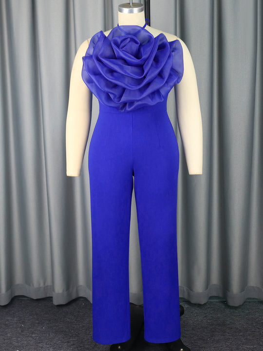 Damen eleganter Jumpsuit mit voluminösem Blumenkragen EB