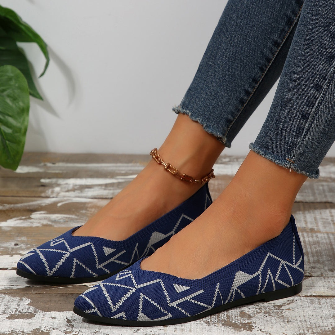 Damen modische spitze Ballerinas mit elastischem Strickdesign EB