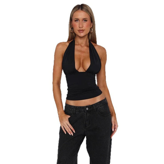Damen Schwimmtop mit tiefem Ausschnitt und Raffung EB