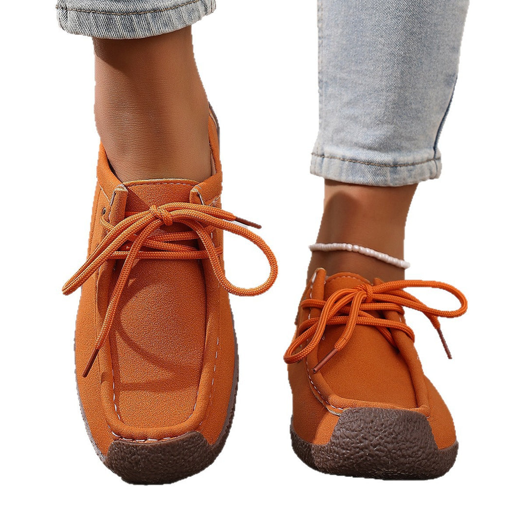 Damen  lässige Mokassin-Slipper aus Veloursimitat mit dekorativer Ziernaht, elastischer Schnürung und flexibler Gummisohle EB