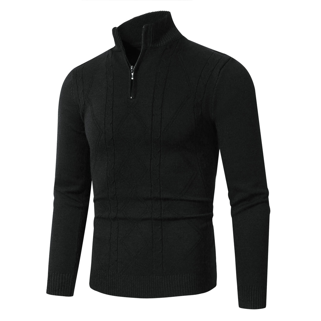 Herren Strickpullover mit modernem Zopfmuster und hohem Stehkragen EB