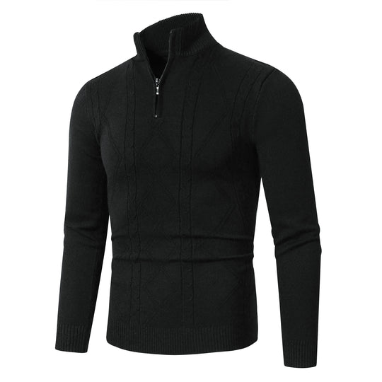 Herren Strickpullover mit modernem Zopfmuster und hohem Stehkragen EB