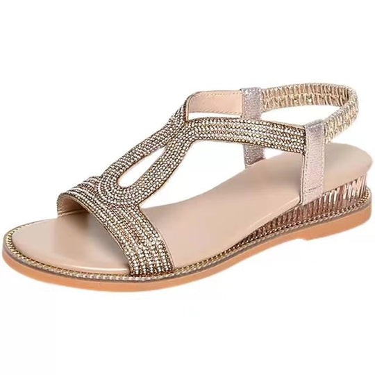 Damen elegante Plateau-Sandalen mit glitzernden Akzenten und komfortablem Fußbett EB