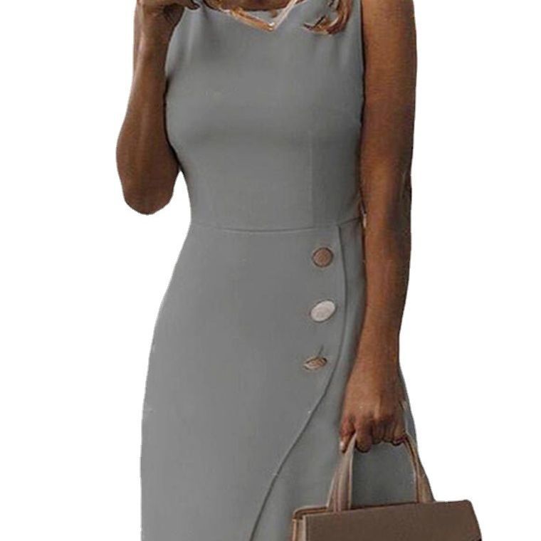 Damen Elegantes Etui-Kleid mit Knopfdetail EB
