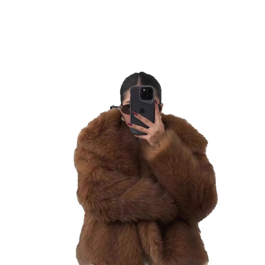 Damen Kunstpelzjacke mit luxuriösem Schnitt und weitem Kragen EB