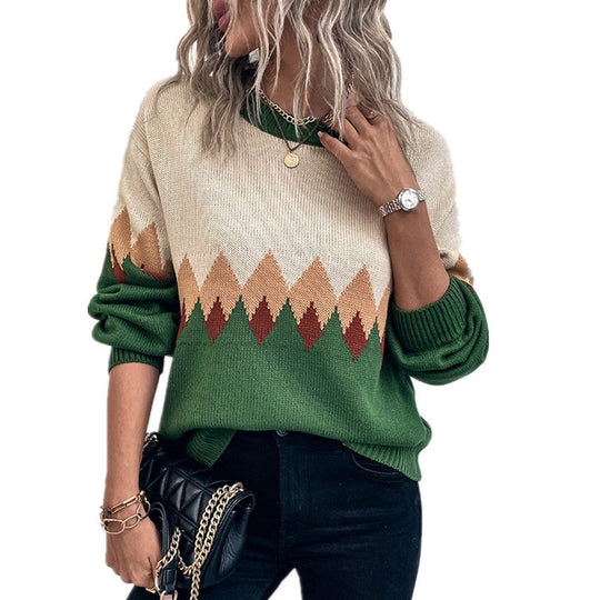 Damen Pullover mit trendigem Bergmotiv und komfortablem Rundhalsausschnitt EB