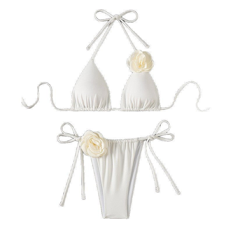 Damen Triangel-Bikini mit Blumenapplikationen und verstellbaren Bändern EB