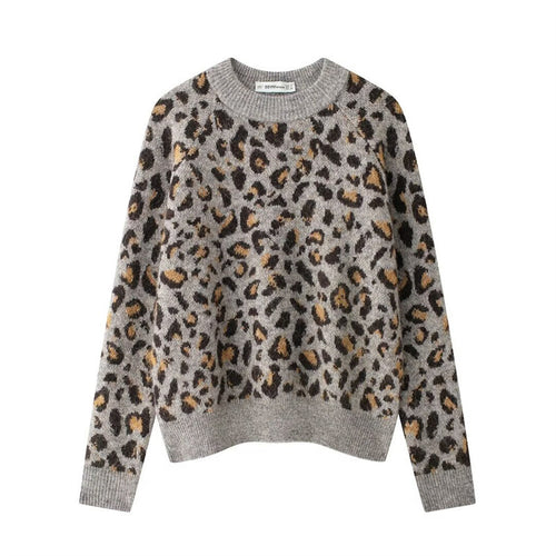 Damen Kuscheliger Strickpullover mit modernem Leopardenmuster EB