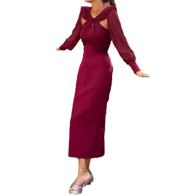 Damen Midi-Kleid mit schickem Ausschnitt und raffinierten Ärmel-Details EB