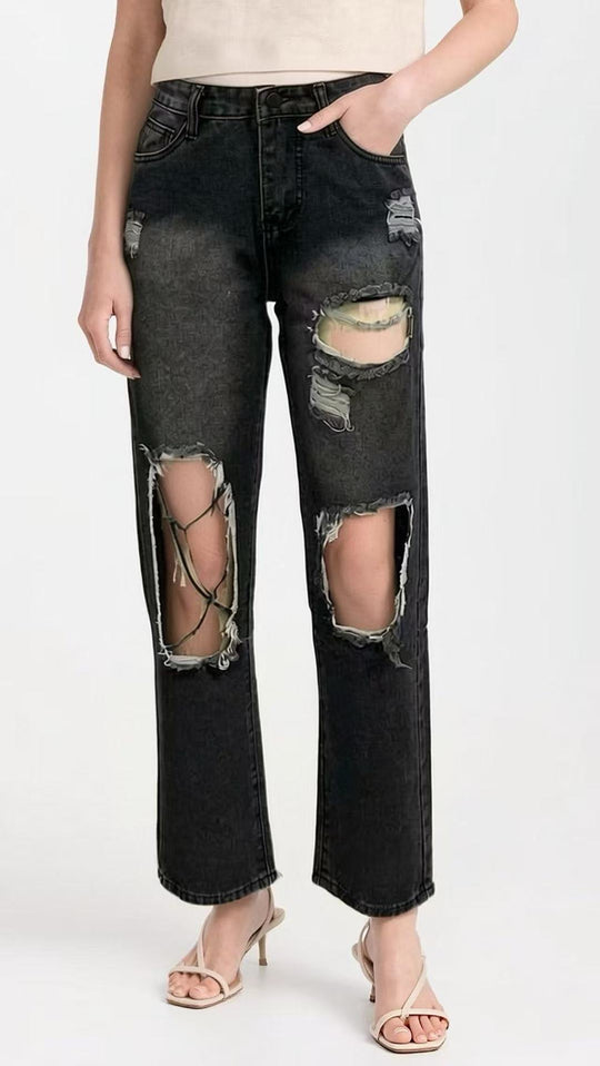 Damen distressed Mom Jeans mit trendy Cut-Out-Details EB