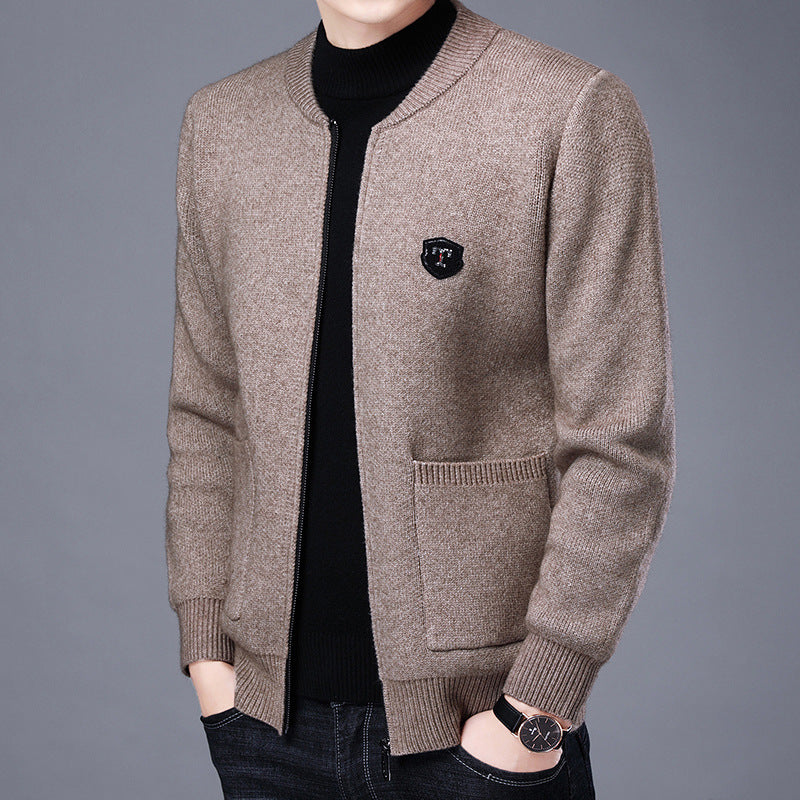 Herren Klassische Strickjacke mit Reißverschluss und aufgesetzten Taschen EB