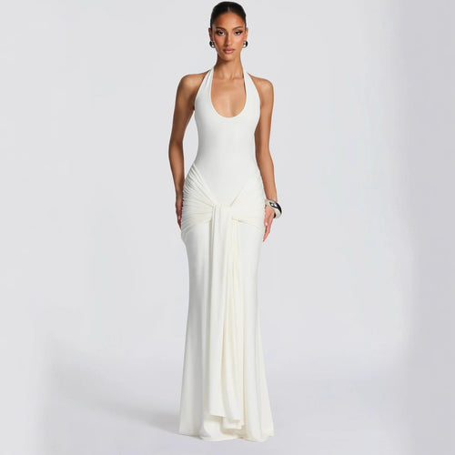 Damen Maxikleid mit elegantem Halterneck und raffinierten Drapierungen EB