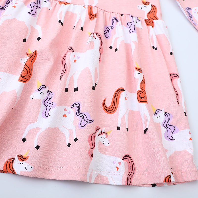Mädchen Langarmkleid mit fröhlichem Einhorn-Design EB