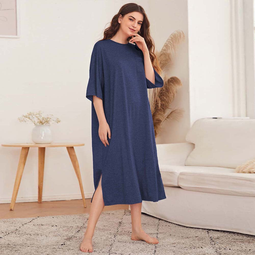 Damen legeres Oversize-Nachthemd mit Brusttasche und seitlichen Schlitzen Eichborn Berlin