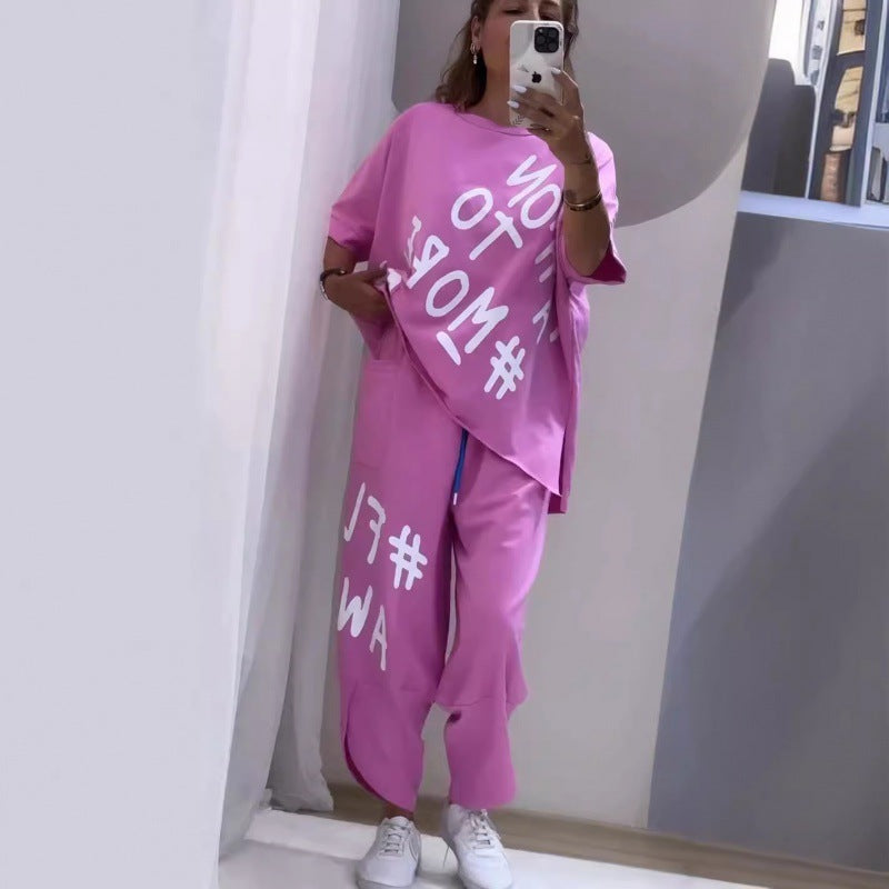Damen Lässiges Set mit oversize T-Shirt und bequemen Jogginghose EB