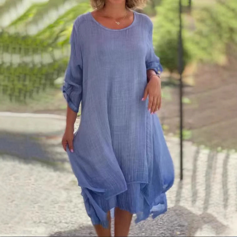 Damen lässiges Sommerkleid mit asymmetrischem Saum und luftigen Ärmeln Heidi-Mode