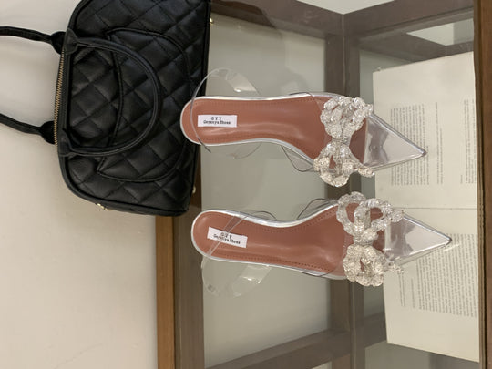 Damen Transparente High Heels mit funkelndem Schleifen-Detail EB