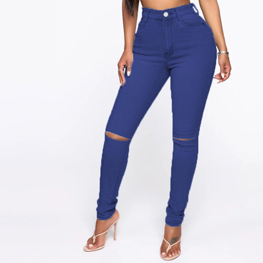 Damen High-Waist Jeans mit modischem Destroyed-Detail EB