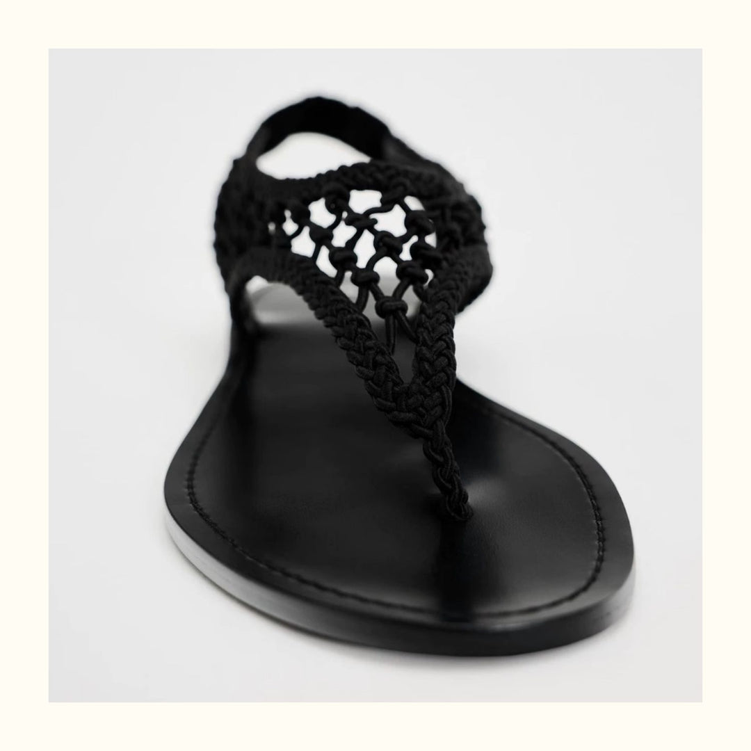 Damen Zehentrenner-Sandalen mit geflochtenem Riemendesign und komfortablem Fußbett EB