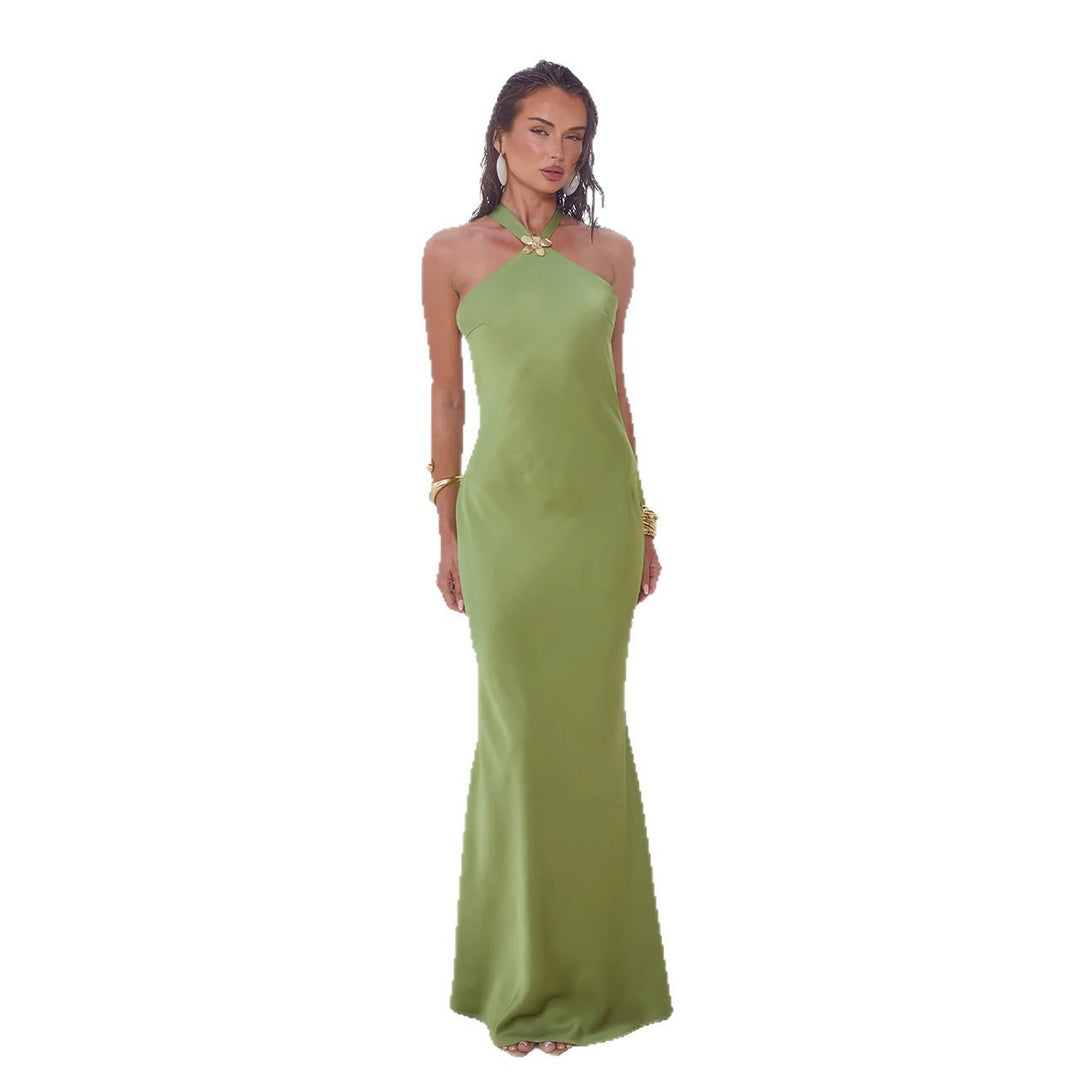 Damen elegantes Maxikleid mit schickem Halterneck EB