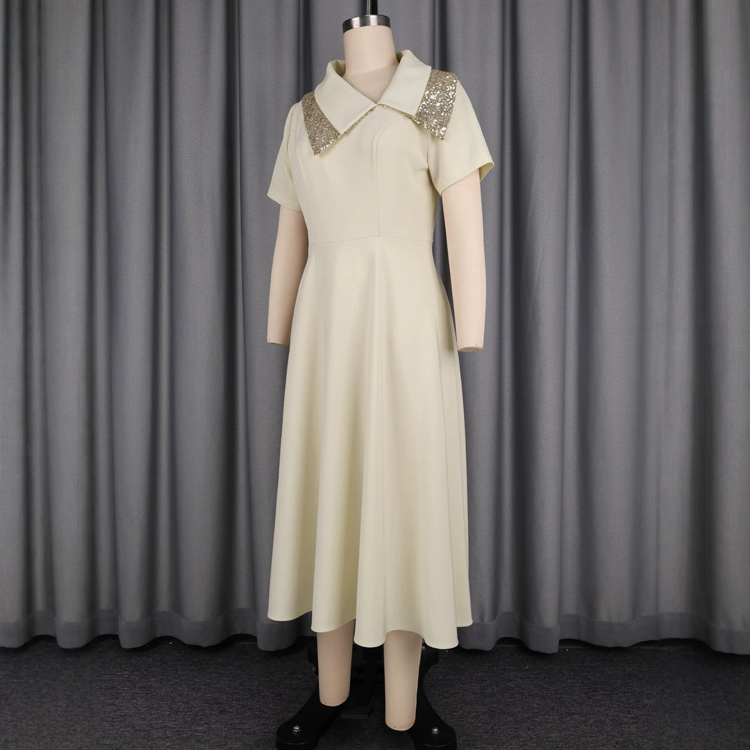 Damen elegantes Midikleid mit funkelndem Kragen EB
