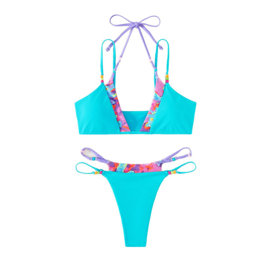 Damen verspielter Bikini mit buntem Floral-Design EB