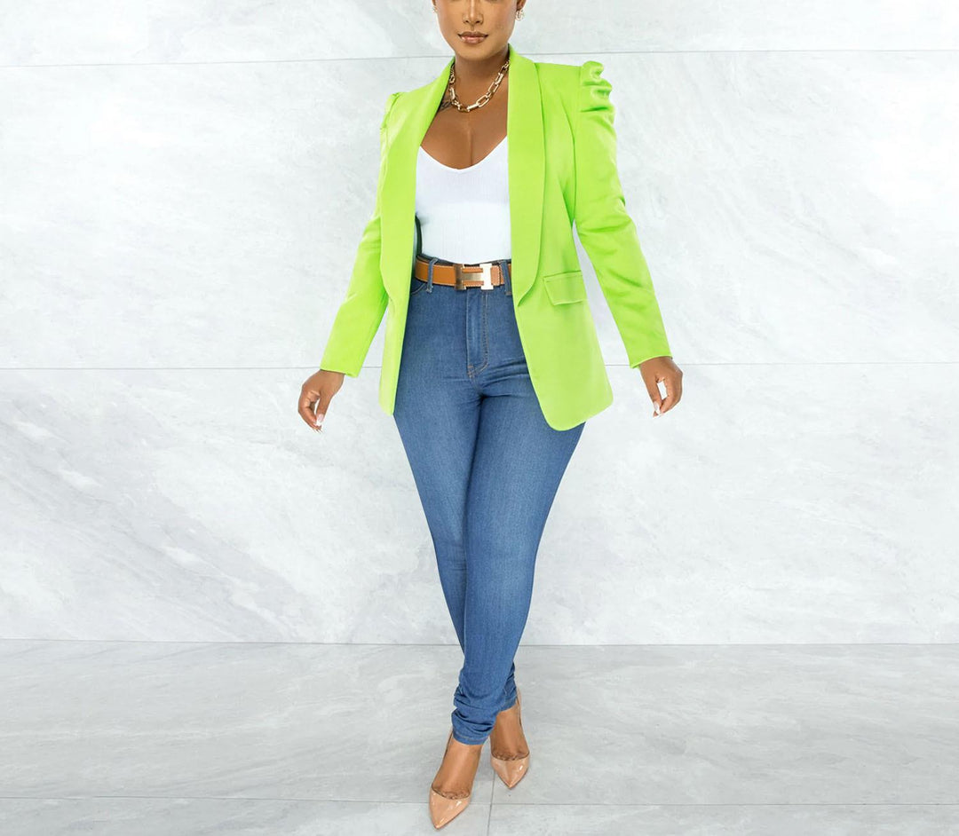 Damen taillierter Blazer mit strukturierten Schulterdetails und offenem Revers EB