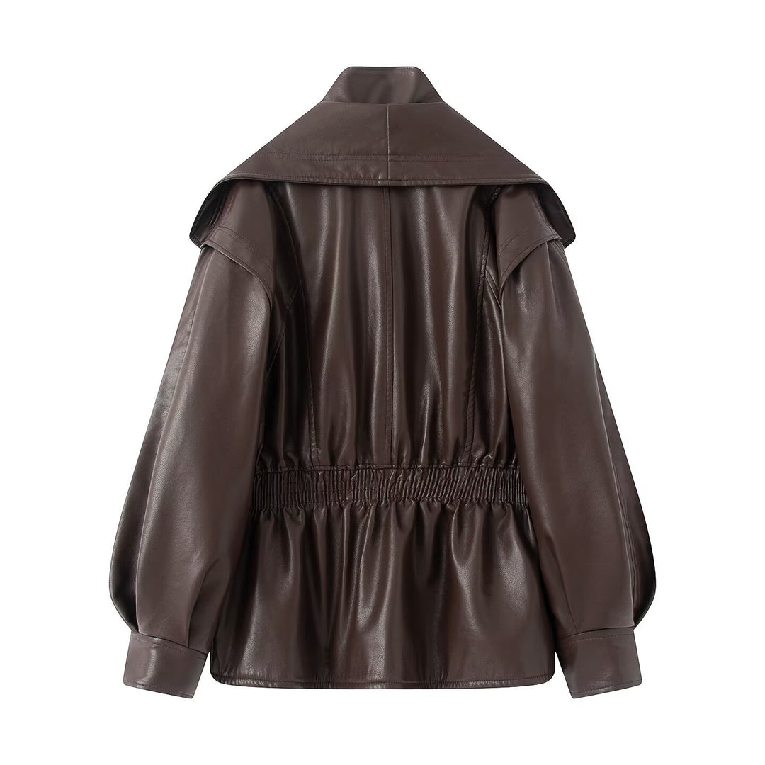 Damen elegante Bikerjacke mit lässigem Schnitt und voluminösen Ärmeln EB