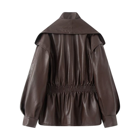 Damen elegante Bikerjacke mit lässigem Schnitt und voluminösen Ärmeln EB