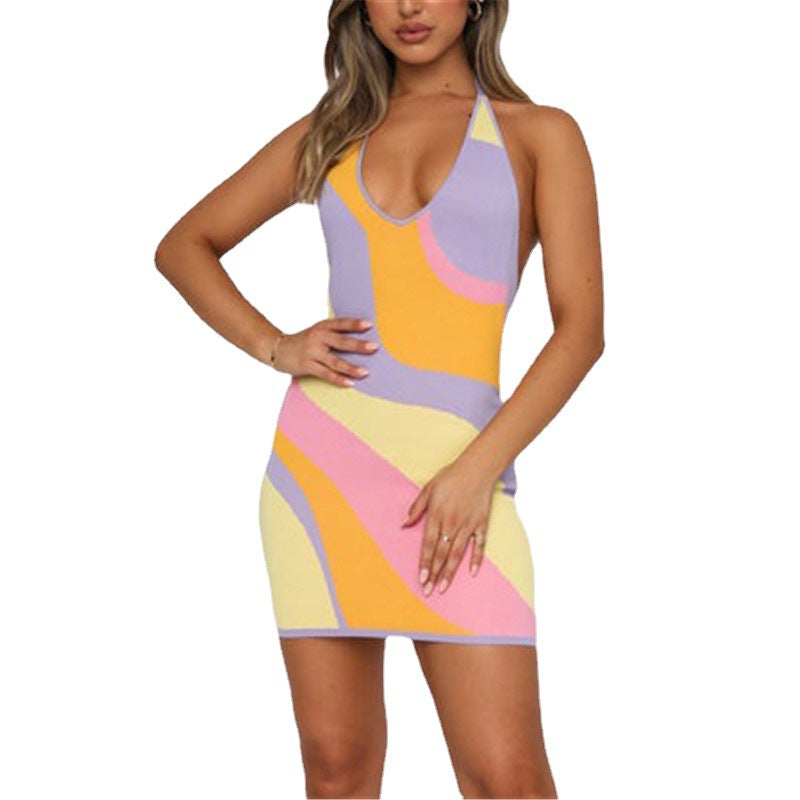 Damen figurbetontes Wickelkleid mit abstraktem Farbdesign EB