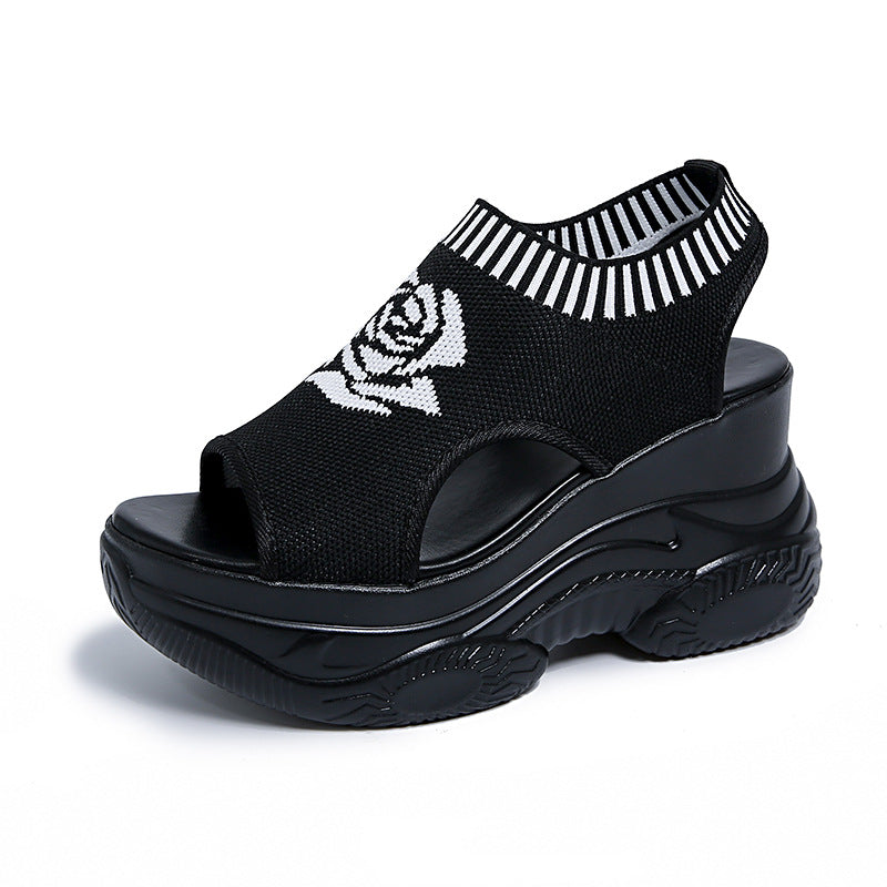 Damen Offene Plateau-Sandalen mit modischem Strickdesign und innovativer Sohle EB