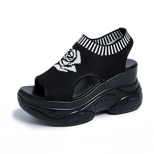 Damen Offene Plateau-Sandalen mit modischem Strickdesign und innovativer Sohle EB