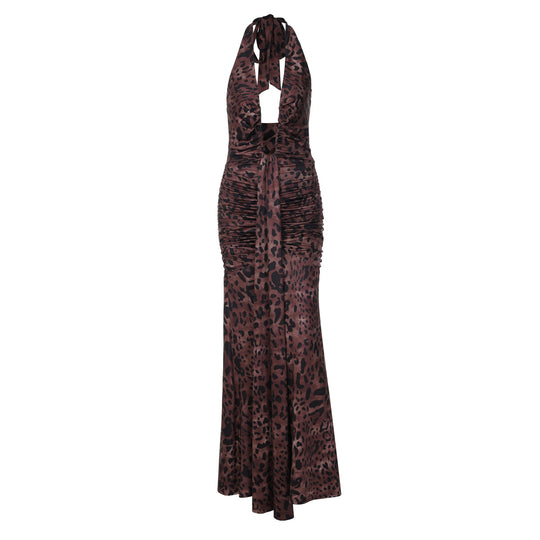 Damen Elegantes Maxikleid mit tiefem V-Ausschnitt und Raffungen EB