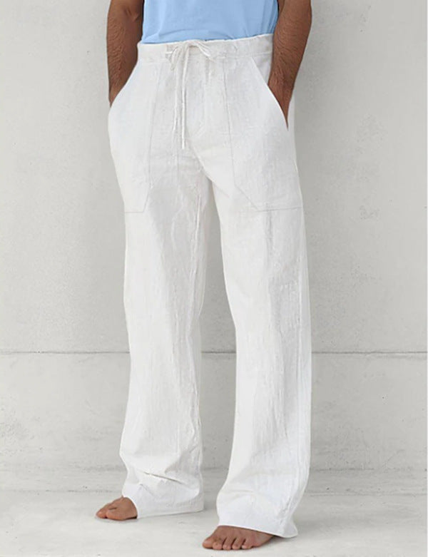 Herren nan leichte Relax-Chino aus Leinenmix mit weitem Bein, Kordelbund und seitlichen Eingrifftaschen EB