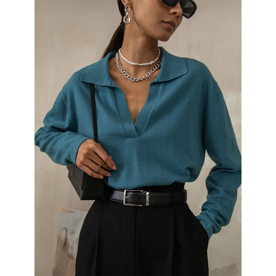 Damen Eleganter V-Ausschnitt Pullover EB