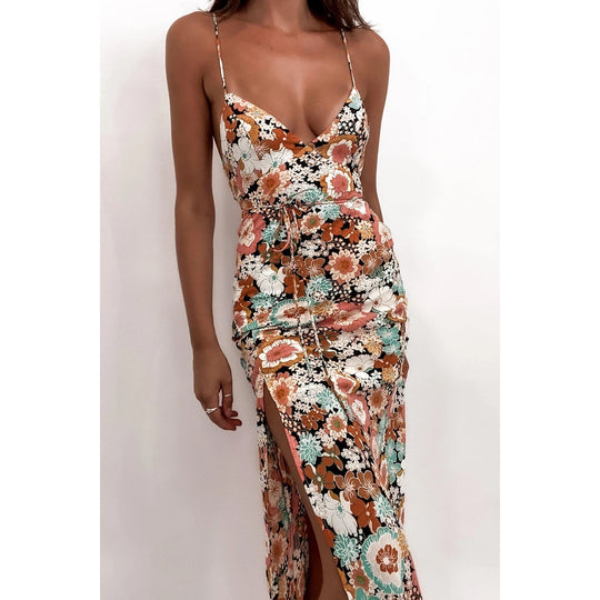 Damen Chic Freizeitkleid mit tiefem Schlitz und elegantem V-Ausschnitt EB