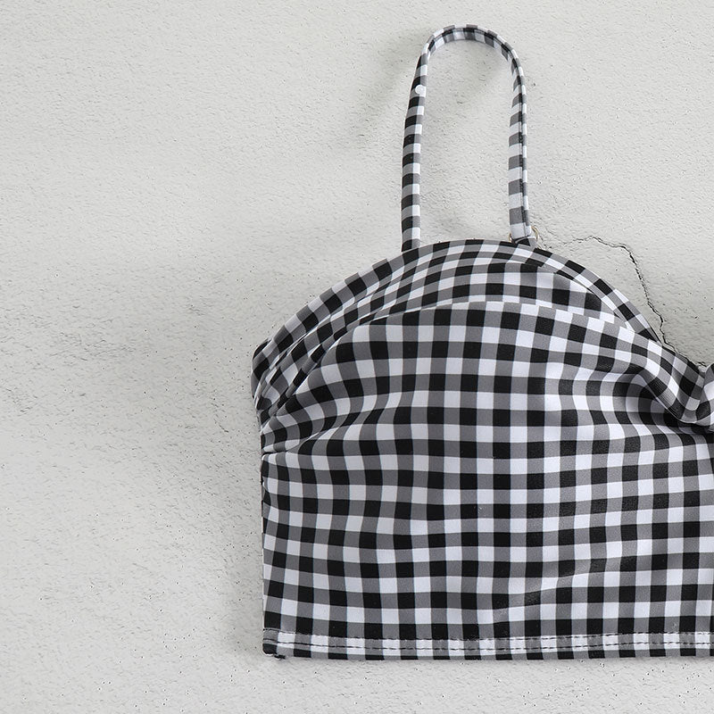 Damen Hochgeschnittener Karo-Bikini mit gepolstertem Oberteil EB