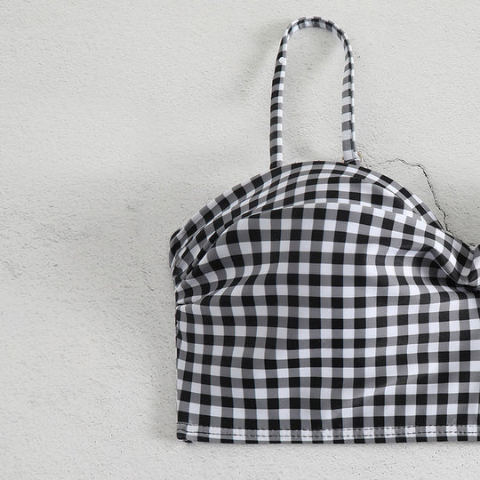 Damen Hochgeschnittener Karo-Bikini mit gepolstertem Oberteil EB