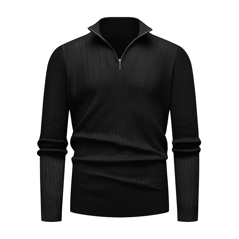 Herren hochwertiger Strickpullover mit modernem Stehkragen und Reißverschluss EB