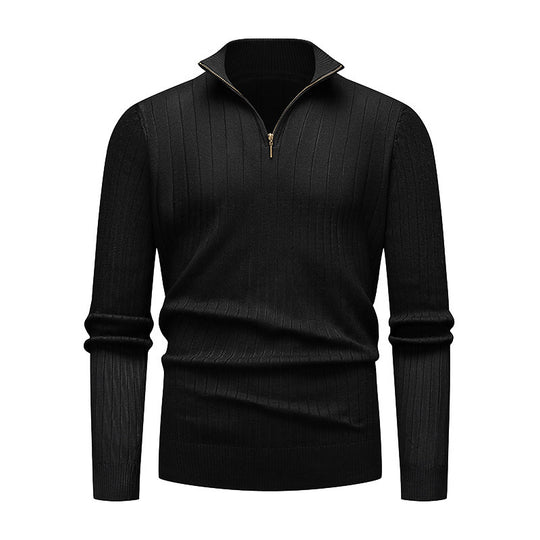 Herren hochwertiger Strickpullover mit modernem Stehkragen und Reißverschluss EB