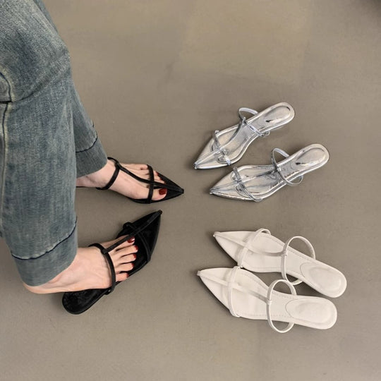 Damen elegante Slipper mit verstellbaren Riemen und spitzem Design EB